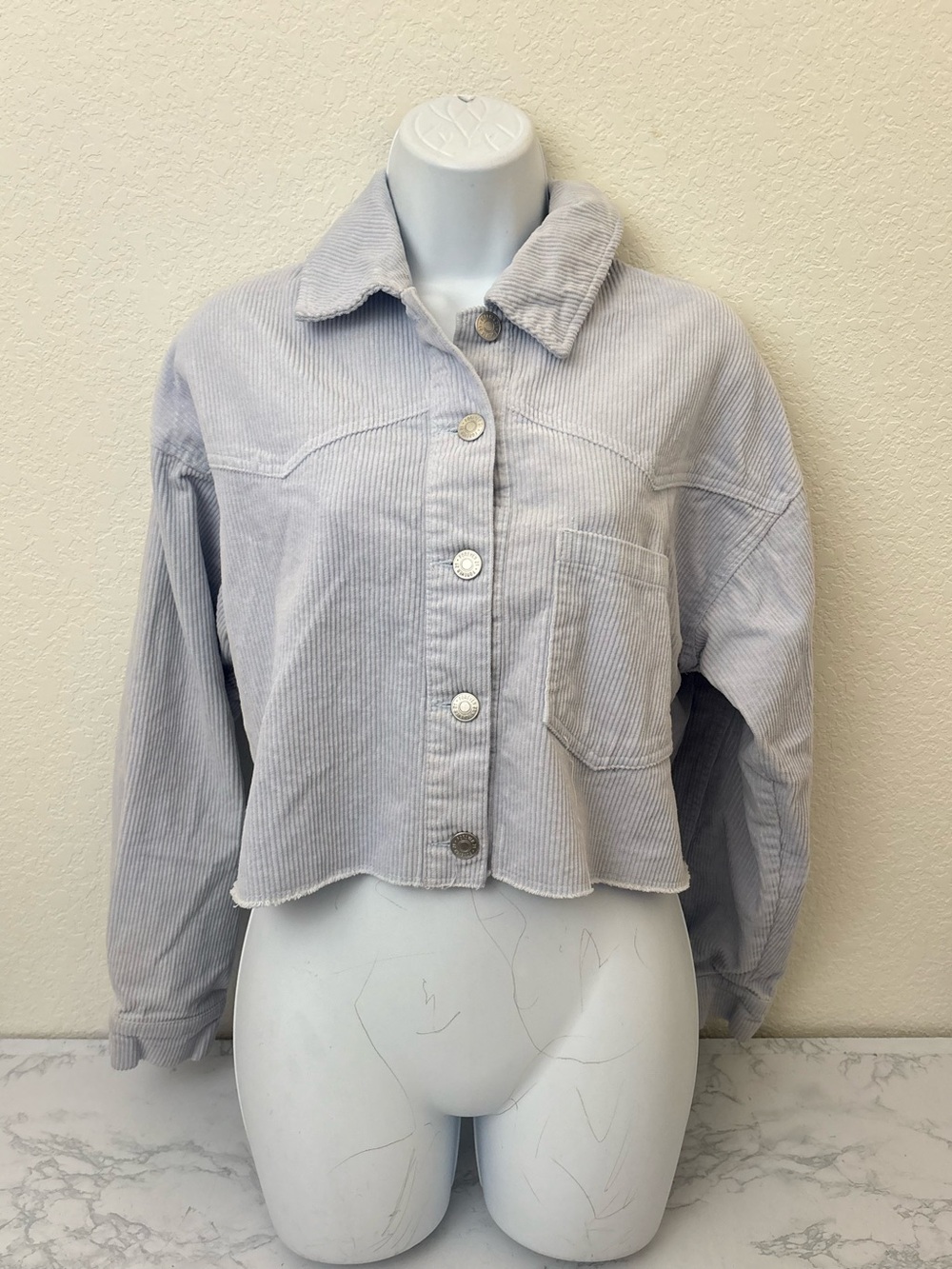 Forever 21 Womens S Wale Corduroy Cropped Jacket Button Collared Long Sleeve